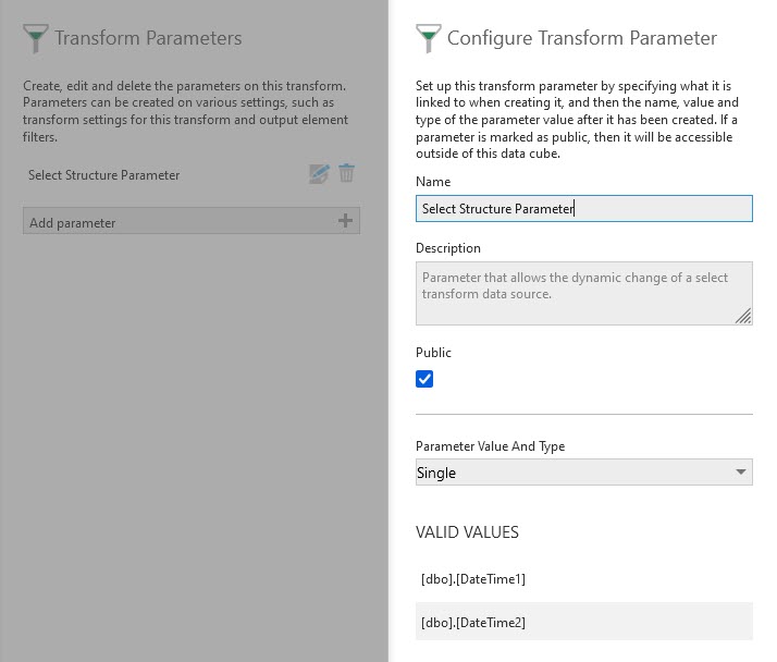 A select structure parameter with two available structures
