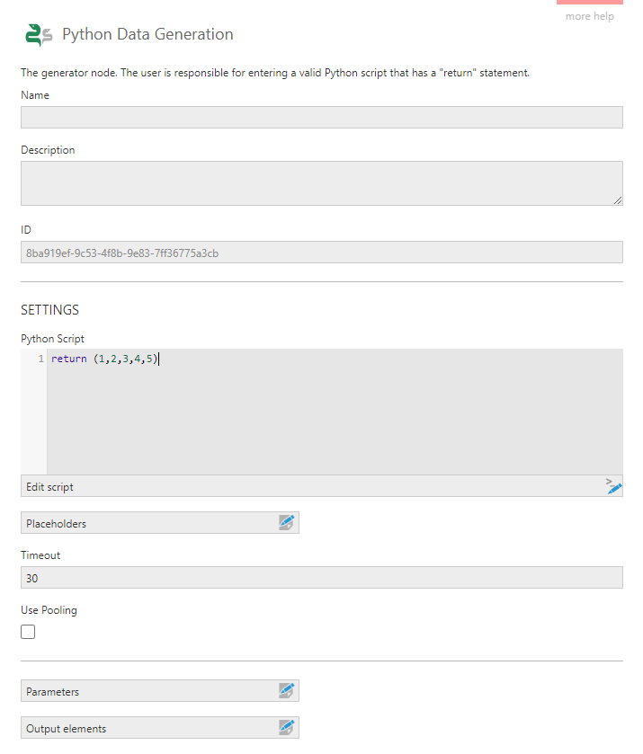 Configure the transform by entering a Python script that returns data