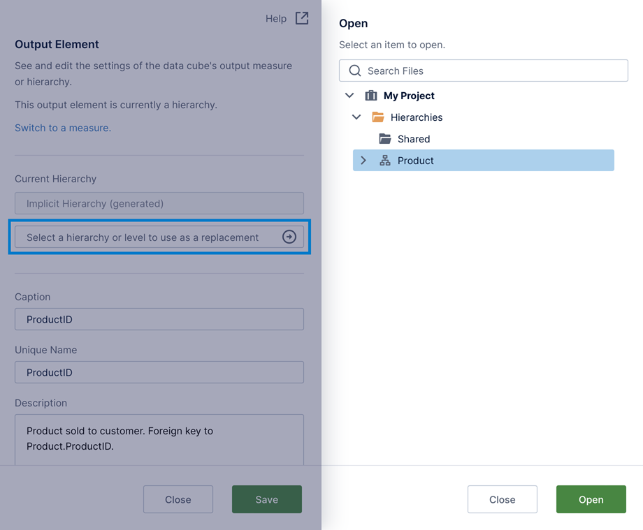 Select a hierarchy to use as a replacement