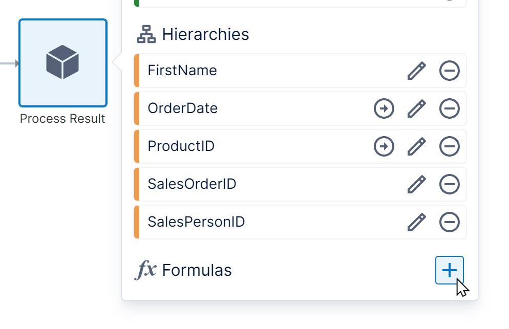 Select the plus button next to Formulas to add a formula to a data cube