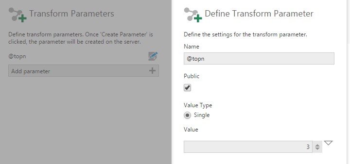 Define the settings for the transform parameter 