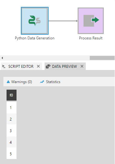 Data Preview for Python Data Generation output