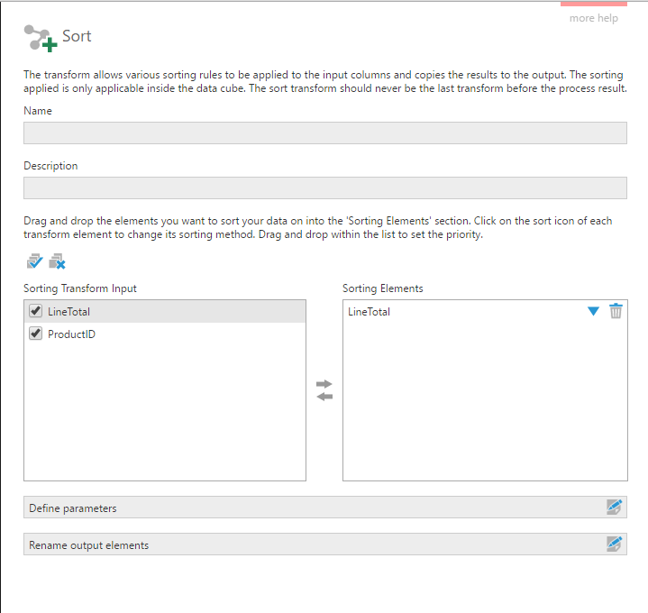 Configure the Sort transform