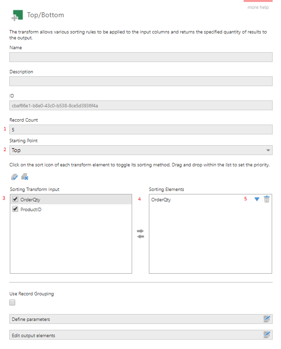 Top/Bottom transform configuration dialog