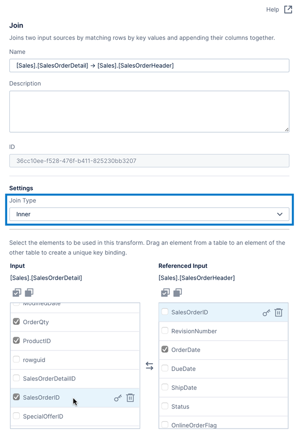 Hover over a key binding in the join configuration dialog