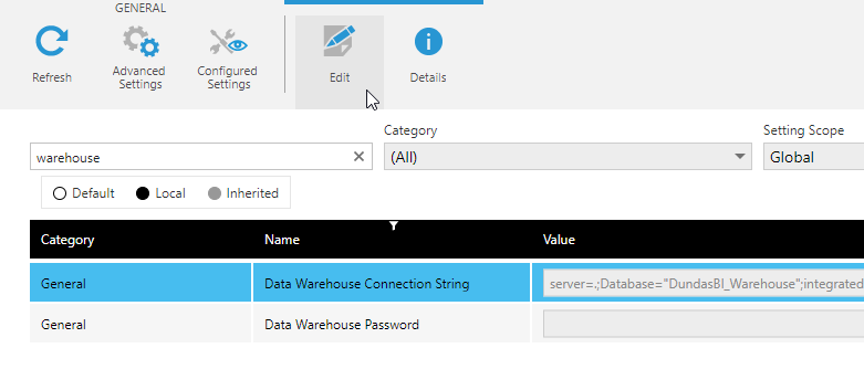 Updating the warehouse connection string in Symphony