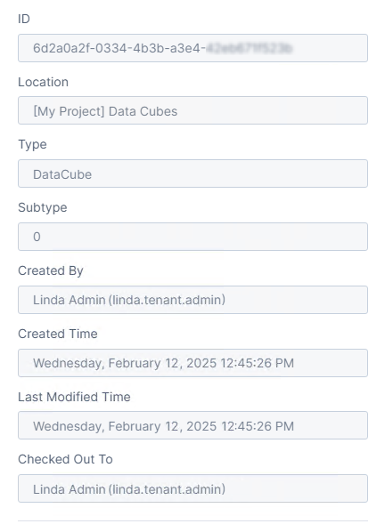 Read-only properties of a data cube
