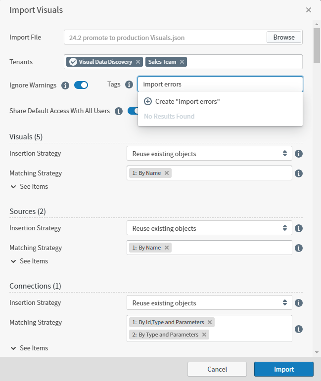 Use this work are to define what JSON file to import, for which tenants, using what insertion strategies, matching strategies, tags, and access rights