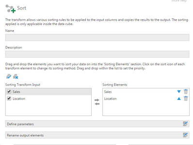 Sort transform configuration