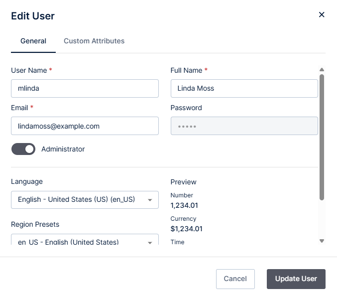 Use this work area to edit a user in your environment.