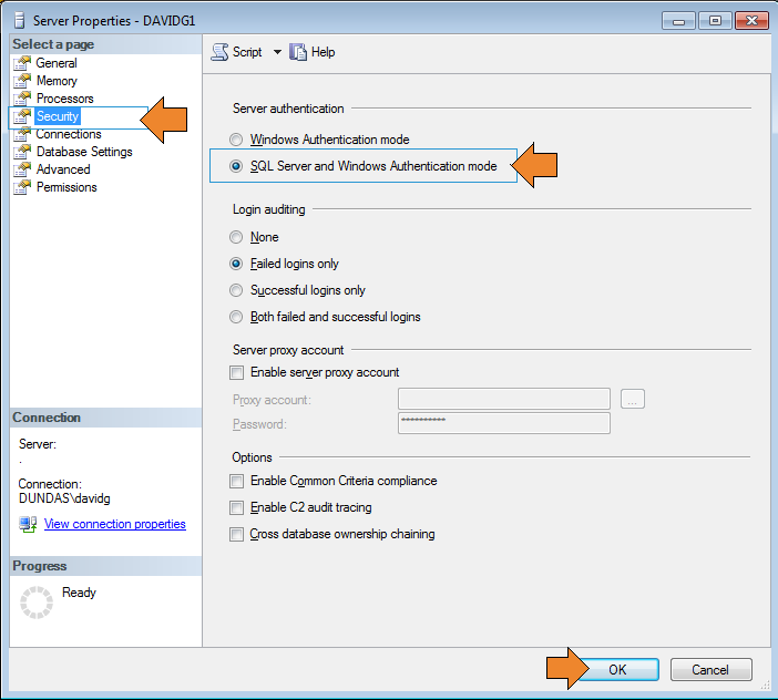 Turn on SQL Server authentication mode