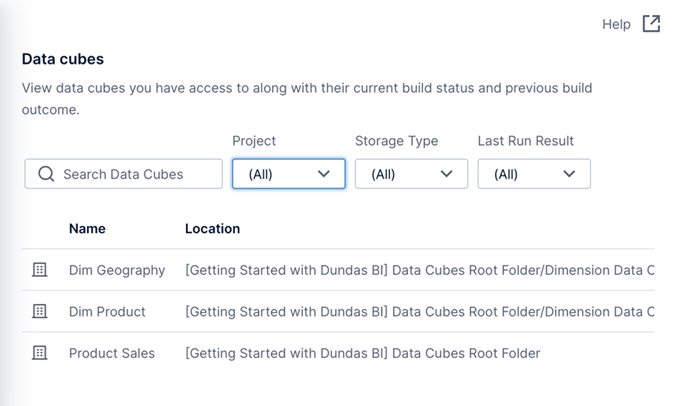View data cube build status