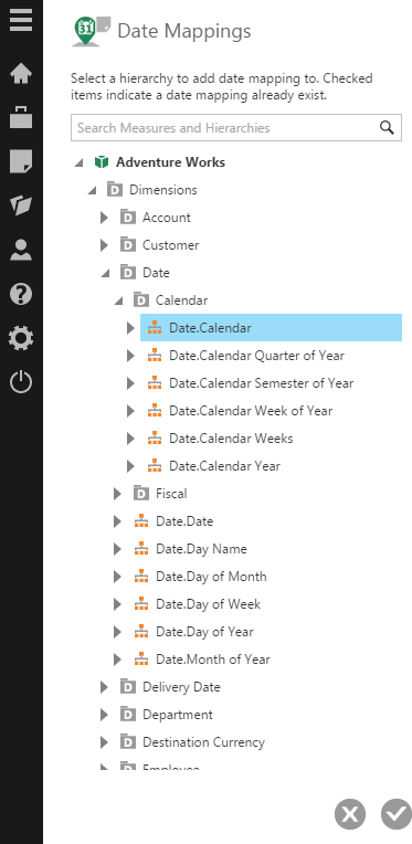 Select a hierarchy for adding a date mapping