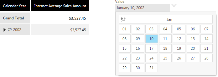 Calendar filtering on a date mapped OLAP hierarchy