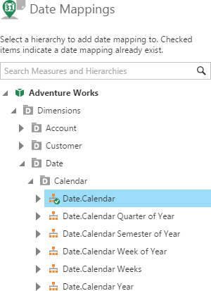 Checkmark indicates it has a date mapping