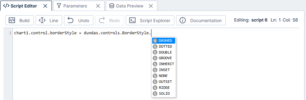 Auto-complete popup for selecting a border style