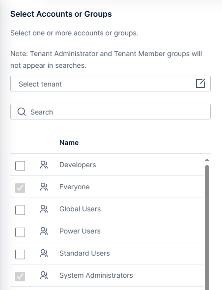 Add a user  account or group to the list