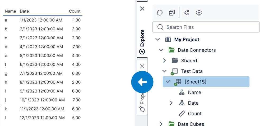 Expand the data connector and drag a sheet to the canvas
