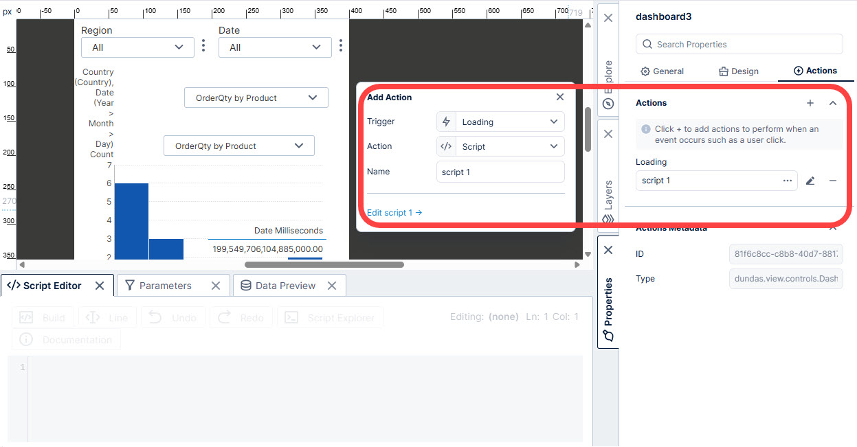 Add script to the dashboard actions