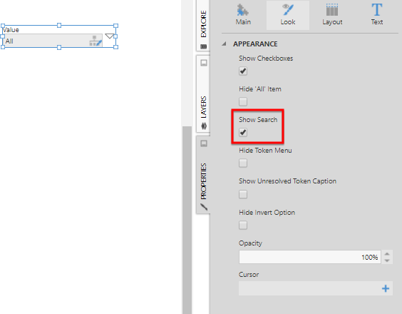 Show Search property for a hierarchy filter 