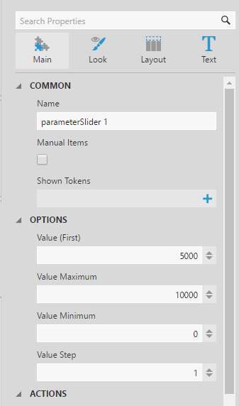 Change the properties for the slider filter 