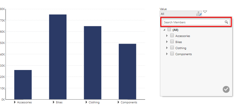 Search box for a hierarchy filter