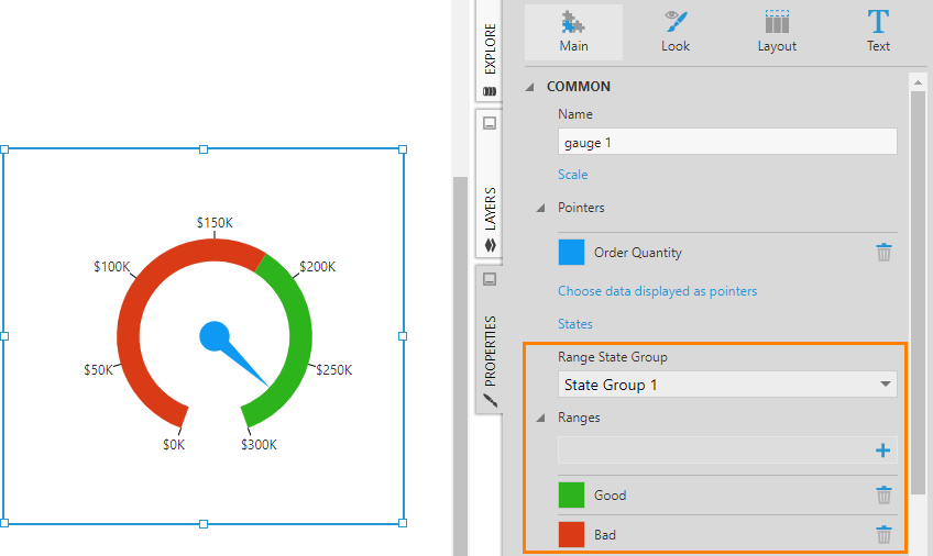 Gauge with ranges corresponding to Bad and Good states