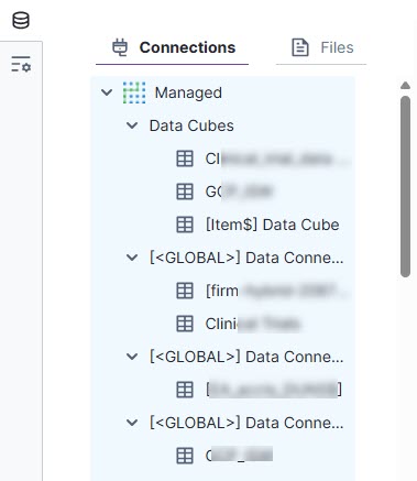 select an entty from available Data Cubes or shared data connections