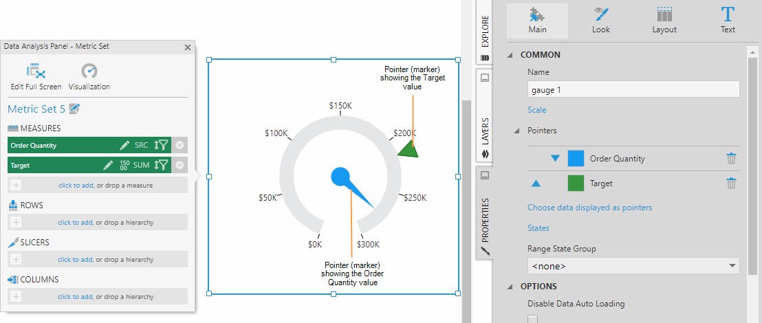 Gauge with two pointers corresponding to two measures