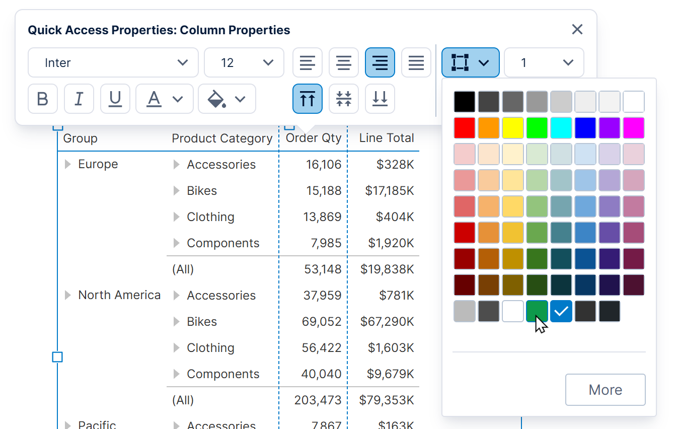 Customizing row header backgrounds from the pop-up