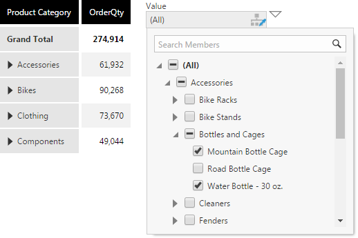 Select filter values