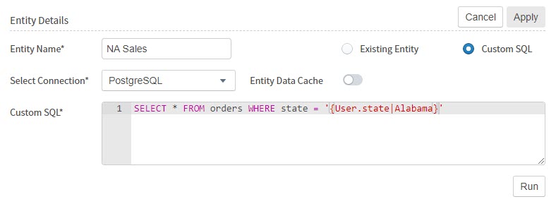 enter the custom SQL for your entity