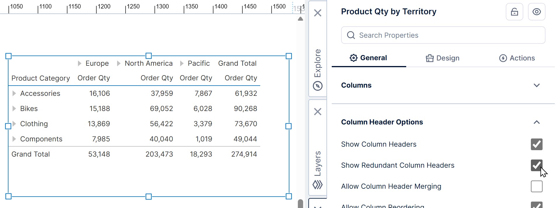 Redundant column headers displayed