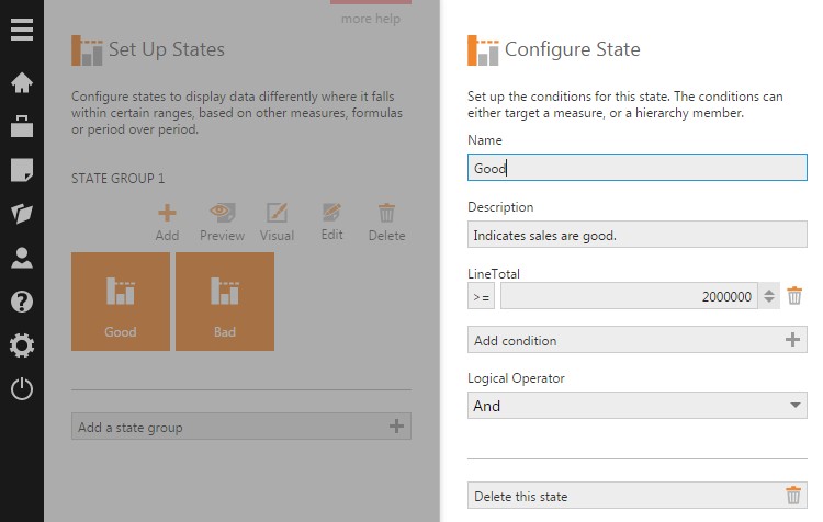 Setup for the metric set's Good state