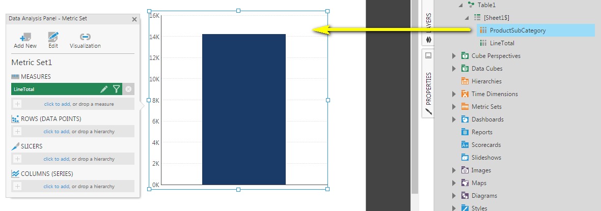 Drag&nbsp;a measure column onto the empty pareto chart