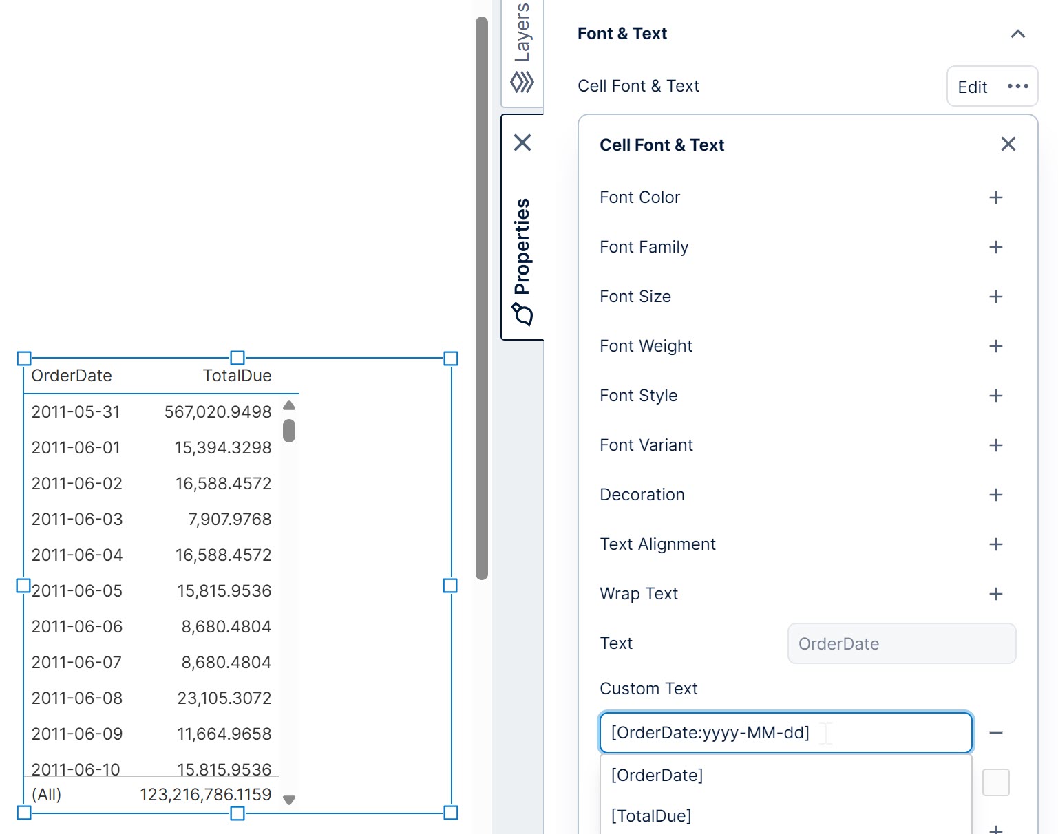 Custom Text property for a table column