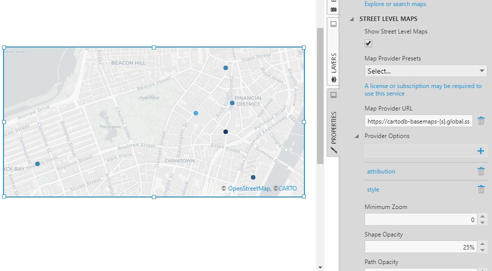 Symbols plotted over a Car to (Light) basemap