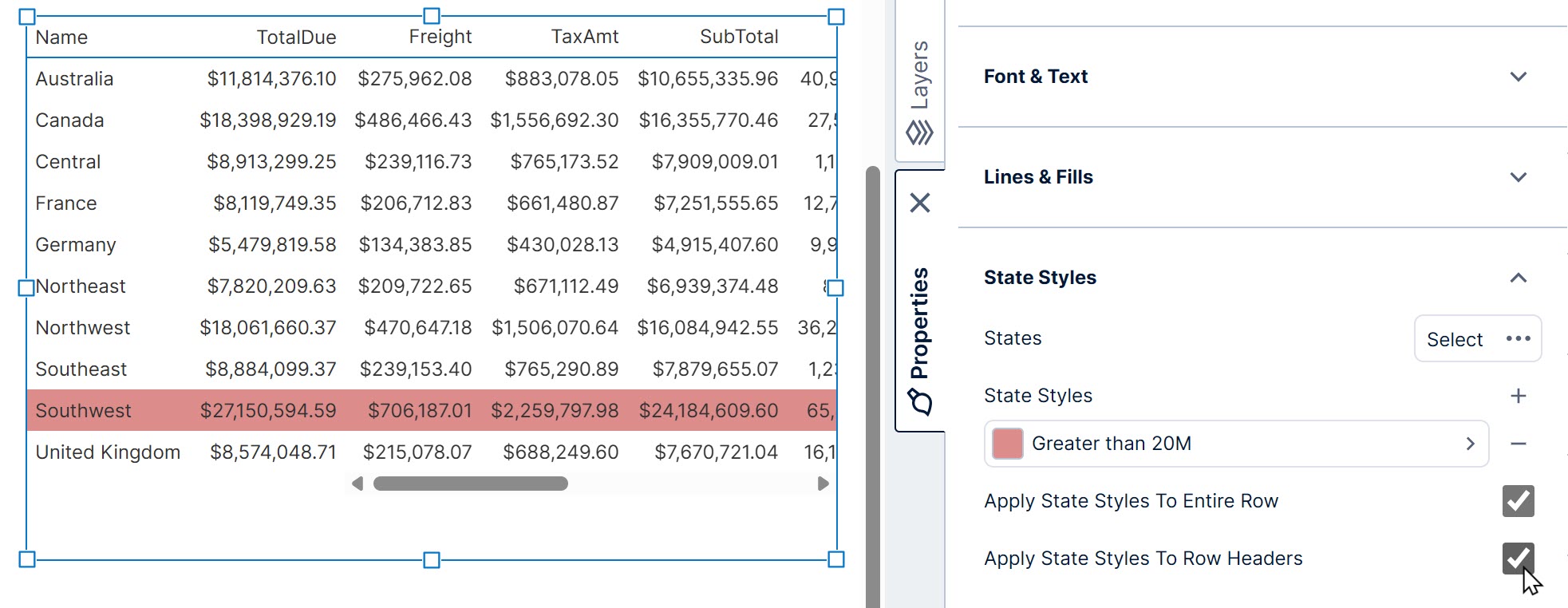 Apply State Styles To Row Headers property