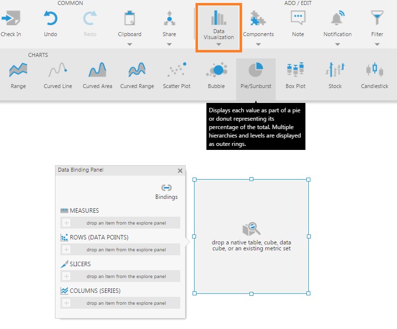 Add a pie chart from the toolbar