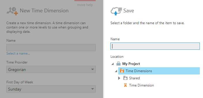 Choose a name and location for your time dimension