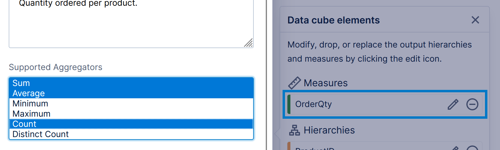 Supported aggregators for a measure