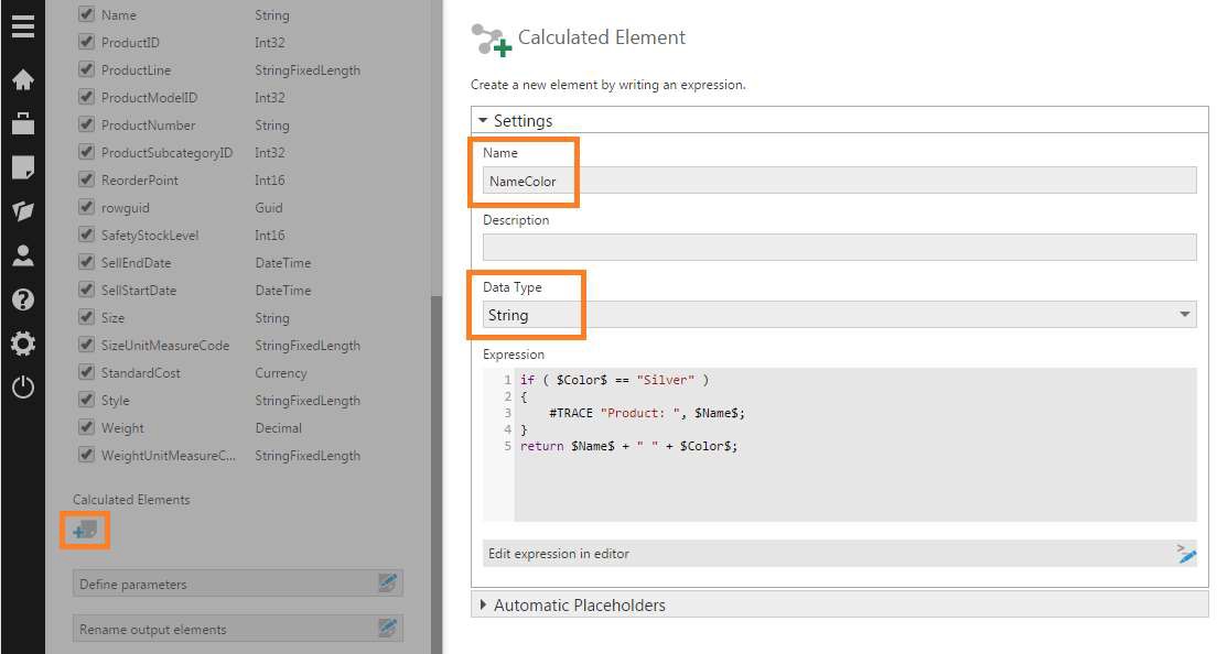 Enter the script for the calculated ement transform
