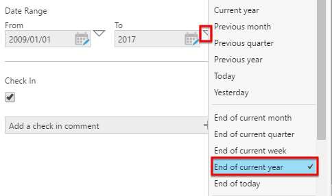 The end date is specified with a token by default