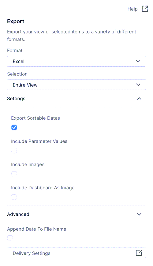 use this work area to export your data in excel format