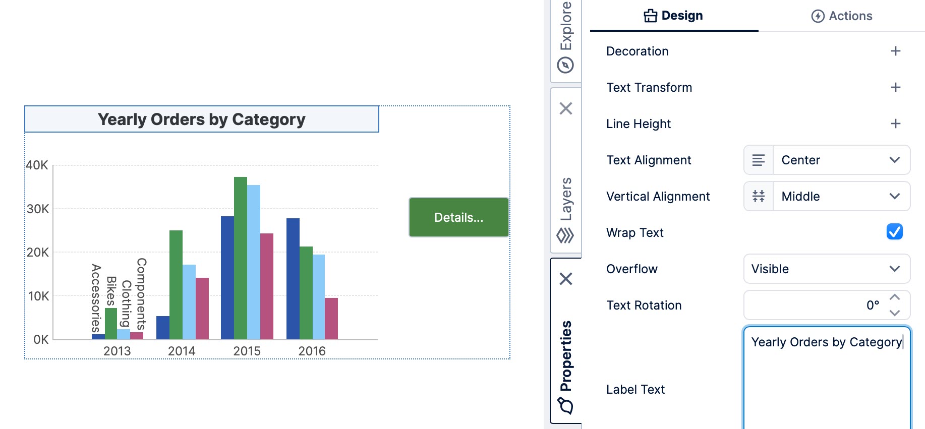 Group title selected and shown in Properties 