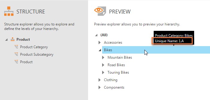 Hover over the hierarchy member