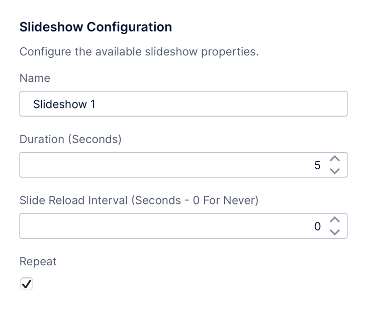 Slideshow configuration options