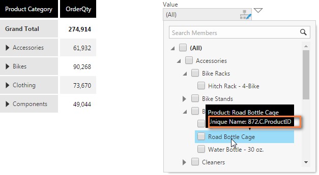 Hover over the hierarchy member