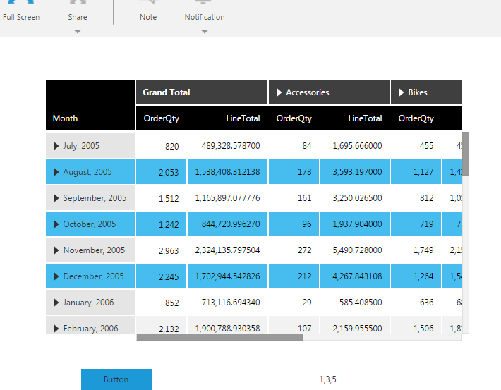 Click the button to show the selected row ordinals in the label 