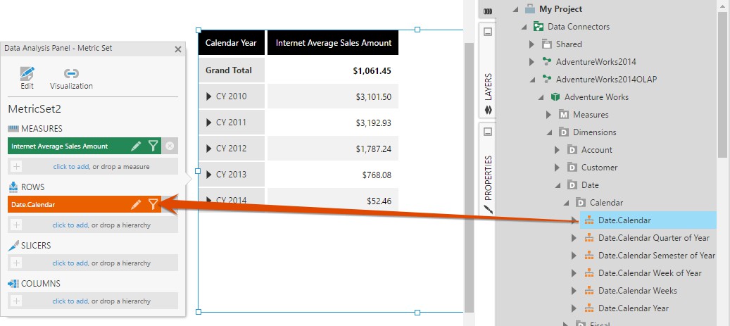 Drag hierarchy to Rows